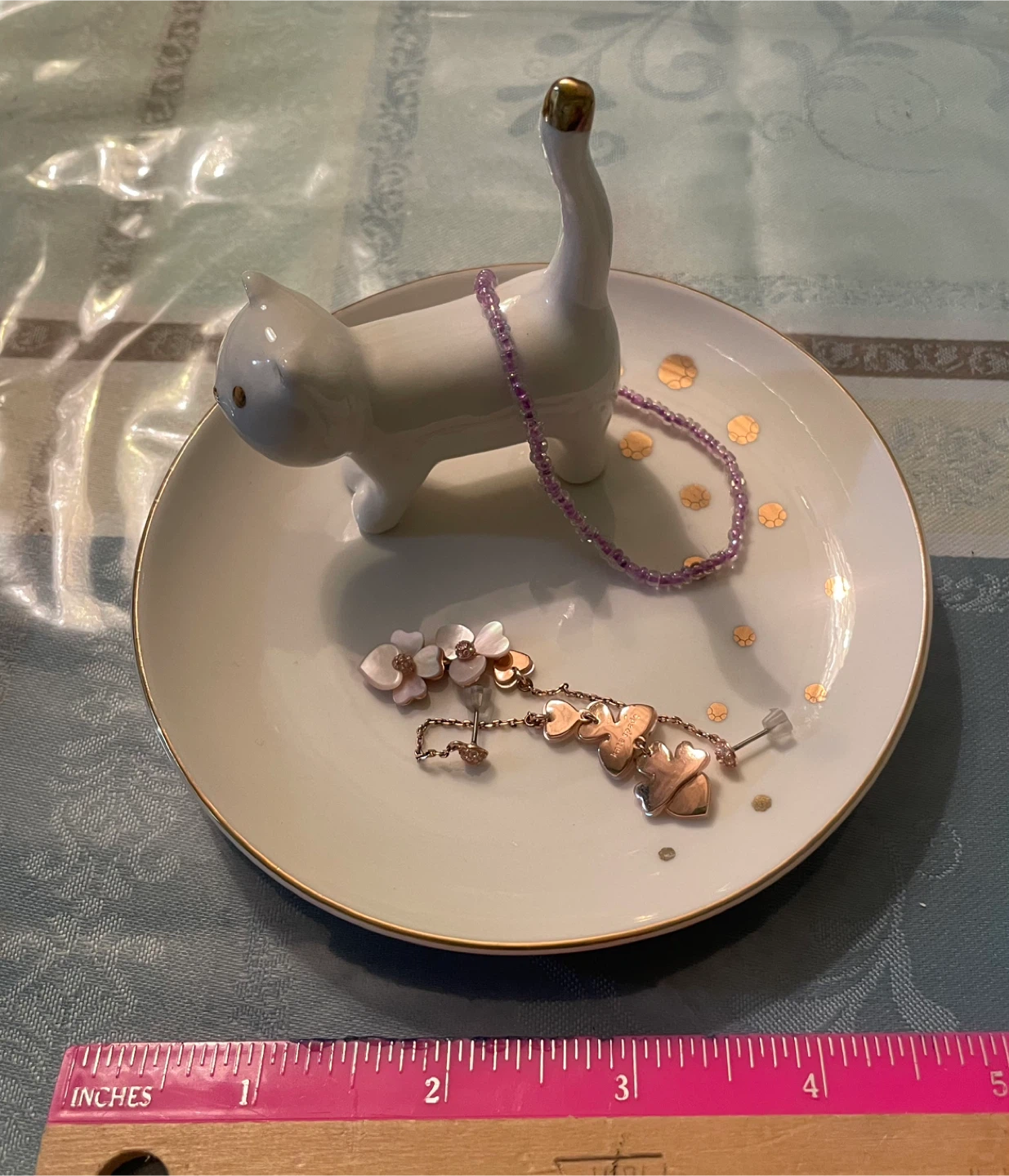 White Cat Ring Holder Dish with Gold Accents - photo 3