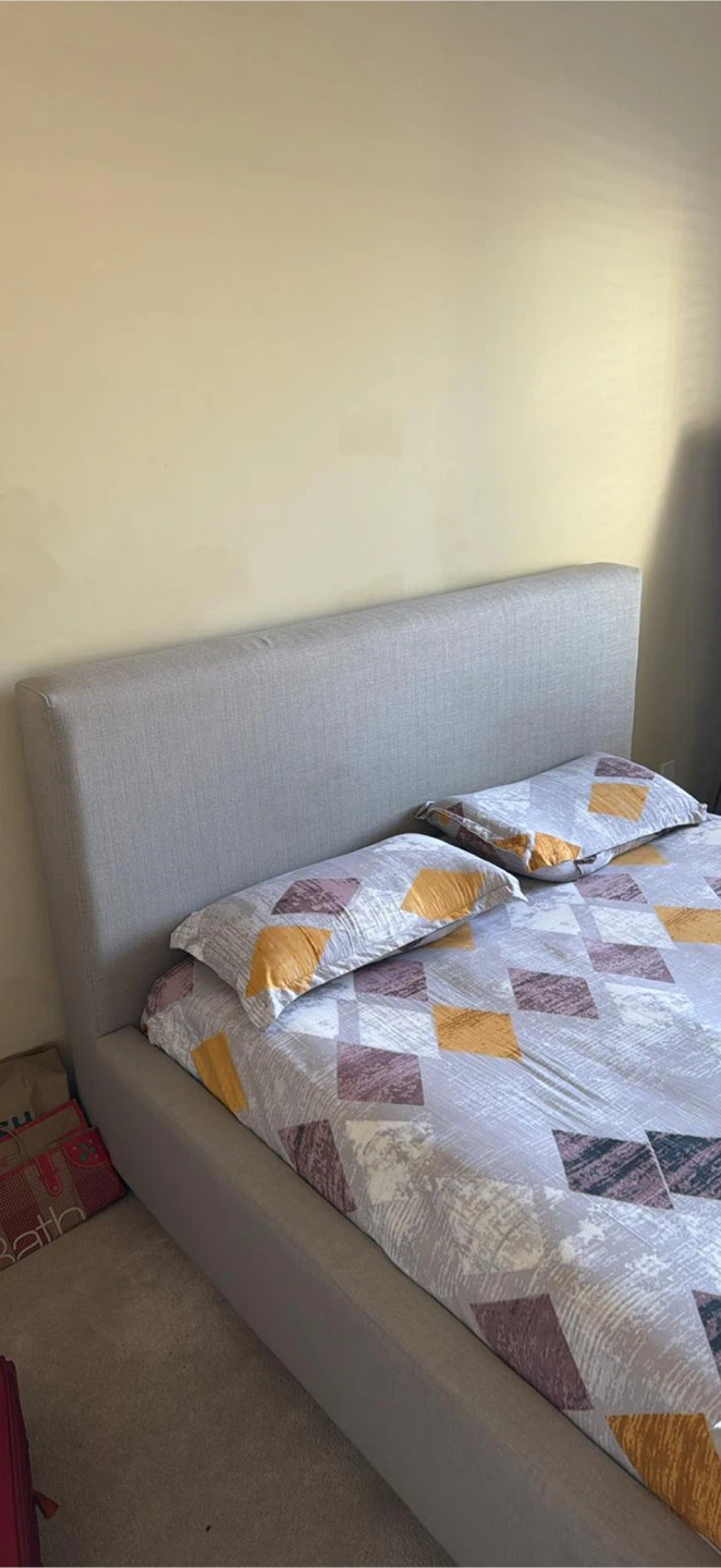 Grey Upholstered Queen Bed Frame with Headboard