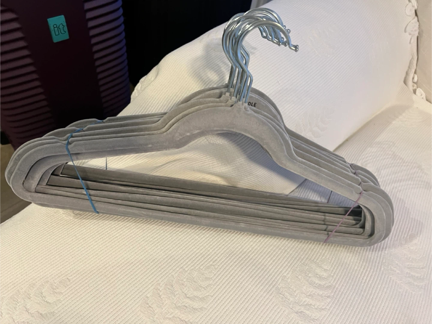 Set of 17 Grey velvet and 17 black plastic Hangers