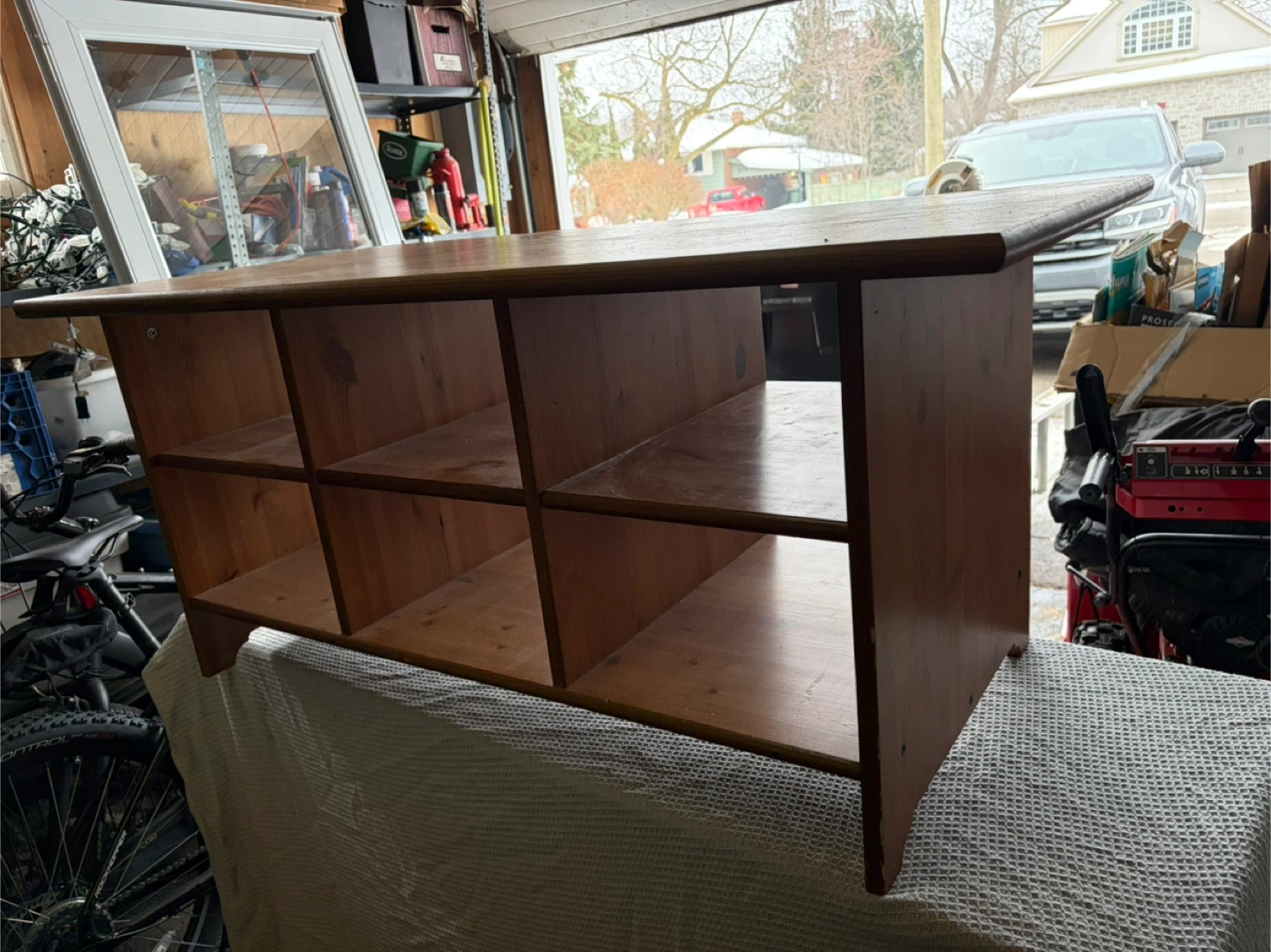 Wooden Media Console with Shelves