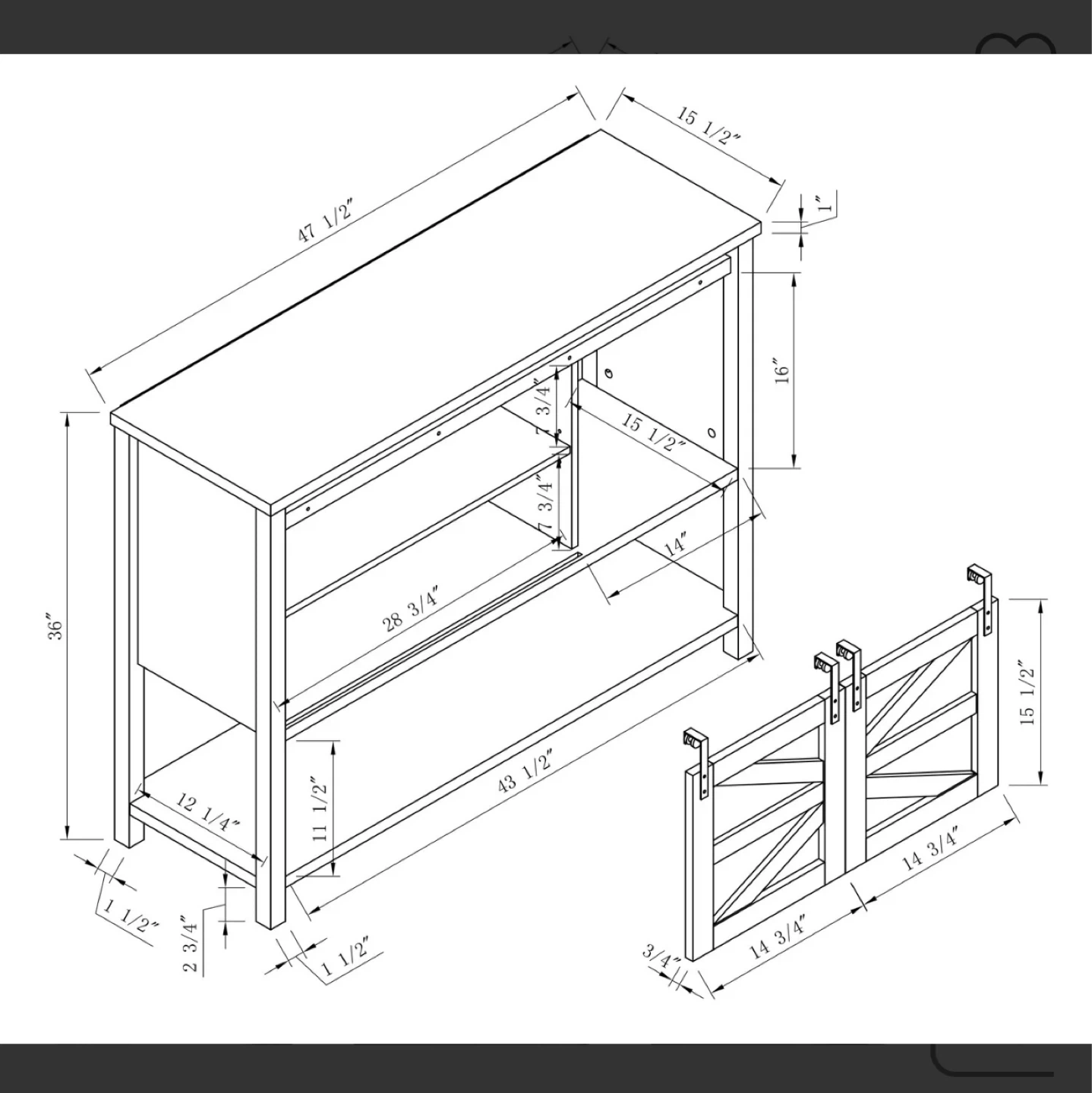 Farmhouse Sliding Barn Door TV Stand / Console Table - photo 2