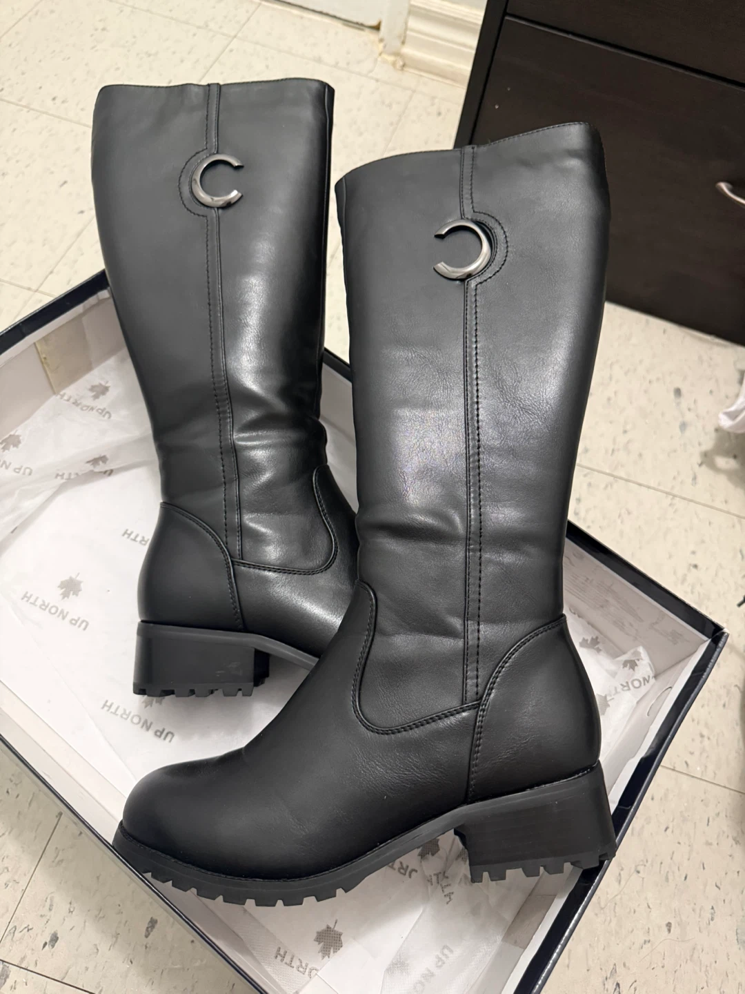 Black Tall Boots with Zipper