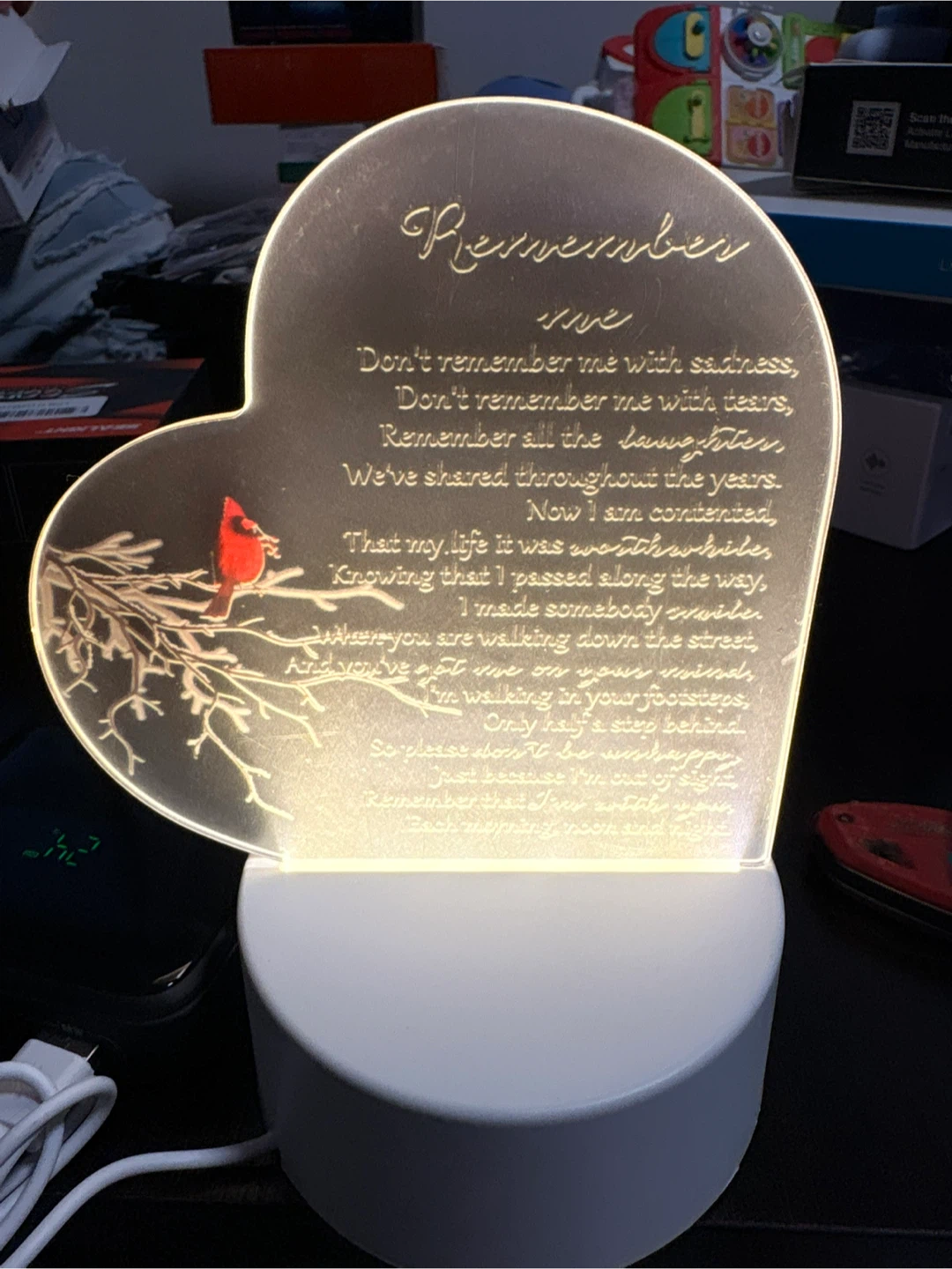 Heart Shaped Memorial Light with Poem - photo 3