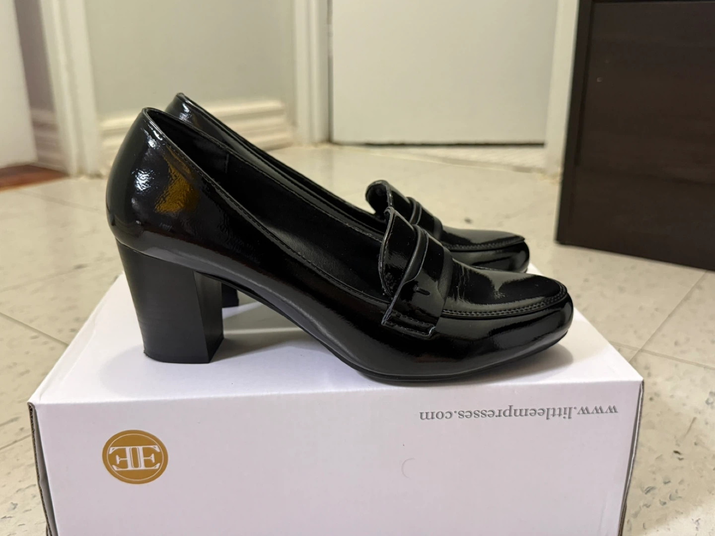 Women's Black Patent Loafer Heels
