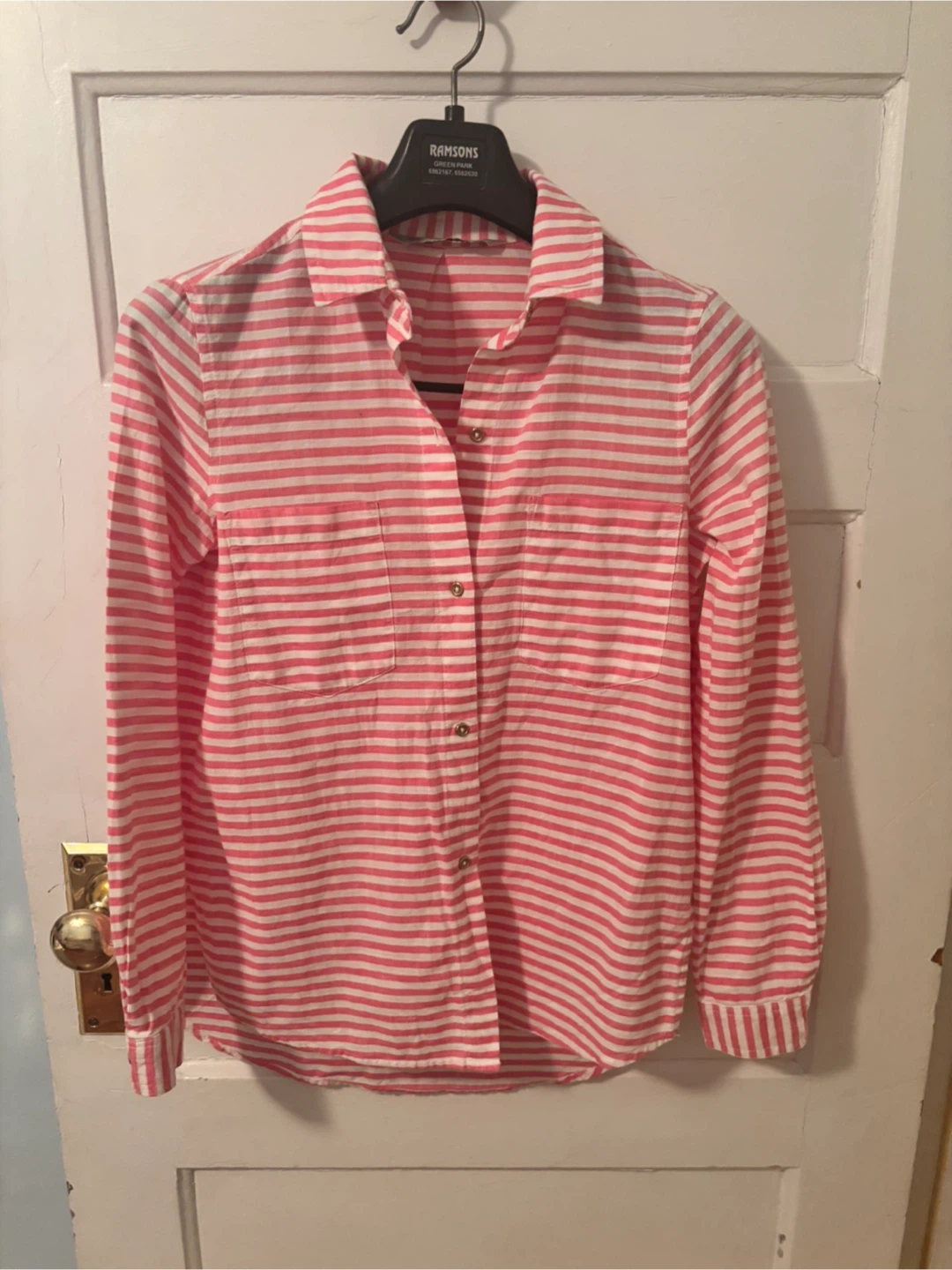 Zara Basic Pink and White Striped Button-Up Shirt - photo 2