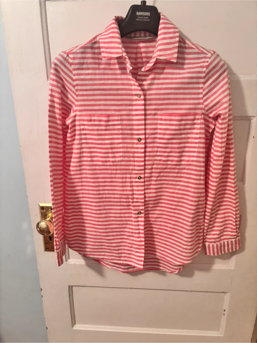 Zara Basic Pink and White Striped Button-Up Shirt - photo 3