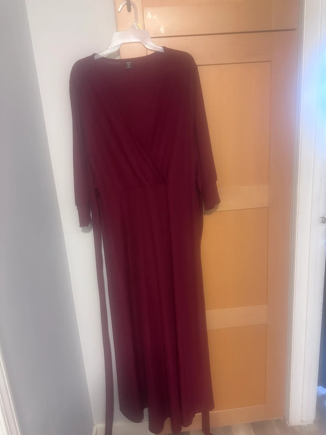 SHEIN CURVE Burgundy Ribbed Wrap Maxi Dress