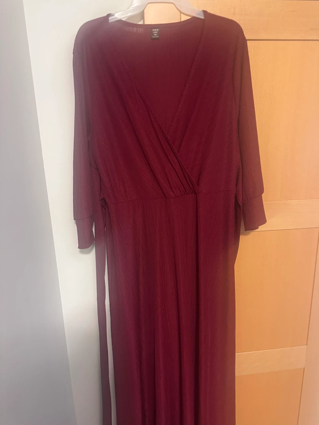 SHEIN CURVE Burgundy Ribbed Wrap Maxi Dress - photo 2