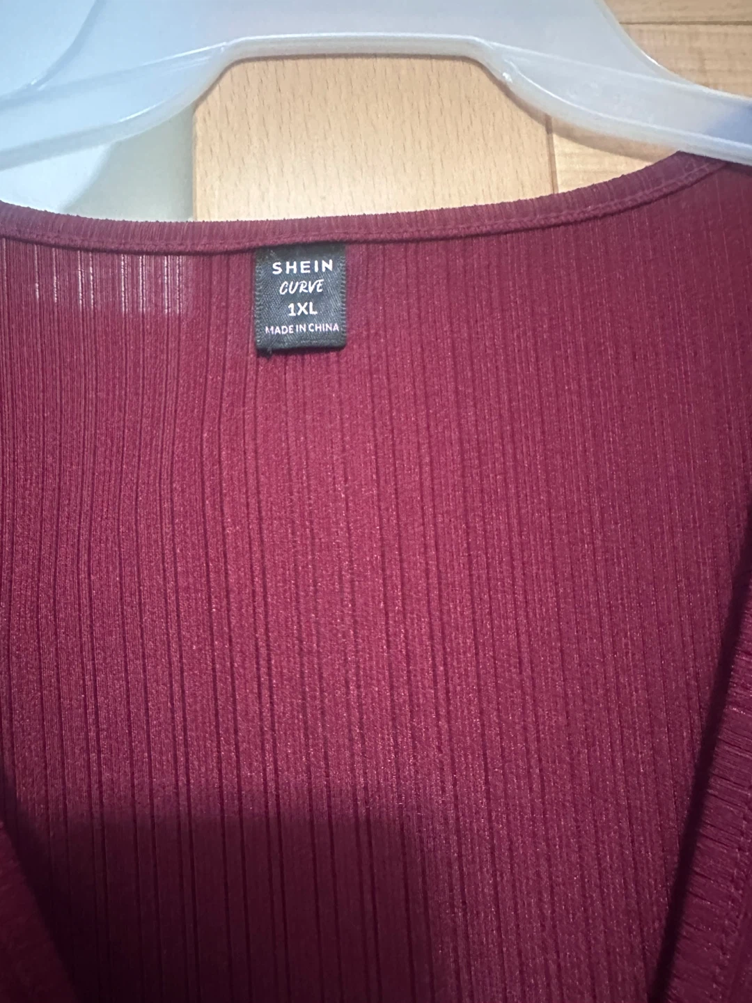 SHEIN CURVE Burgundy Ribbed Wrap Maxi Dress - photo 3