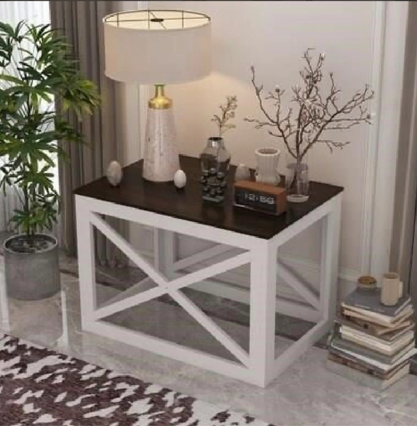 Modern End Table with Storage, White - photo 2