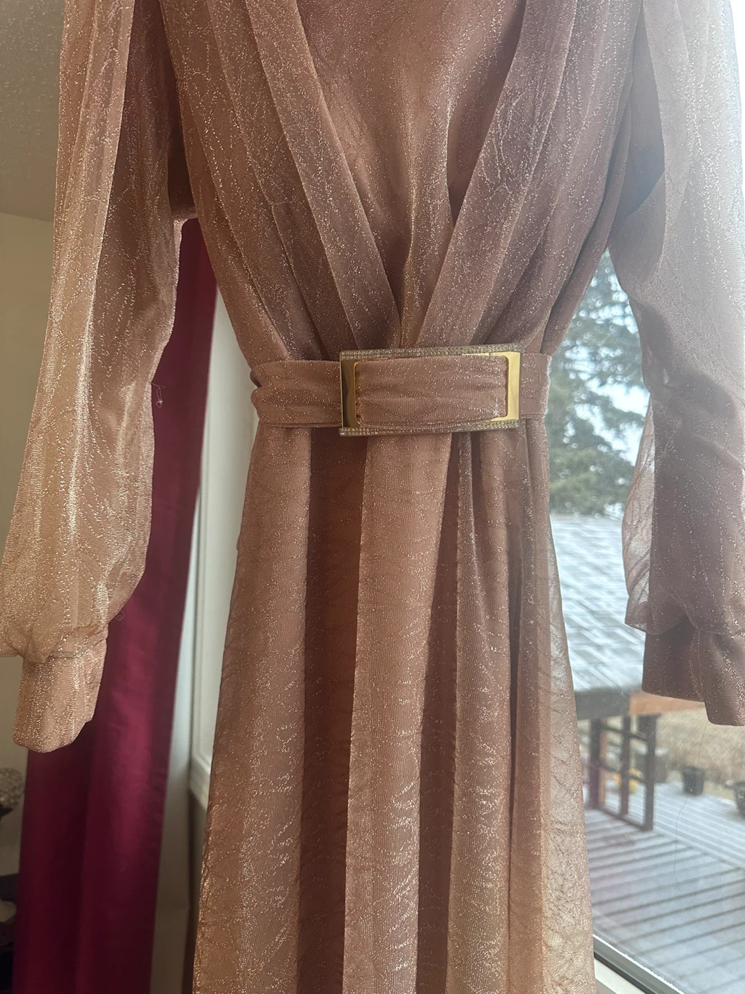 DÜZENLİ STORE 46 Long Sleeve Belted Sparkle Dress - photo 3