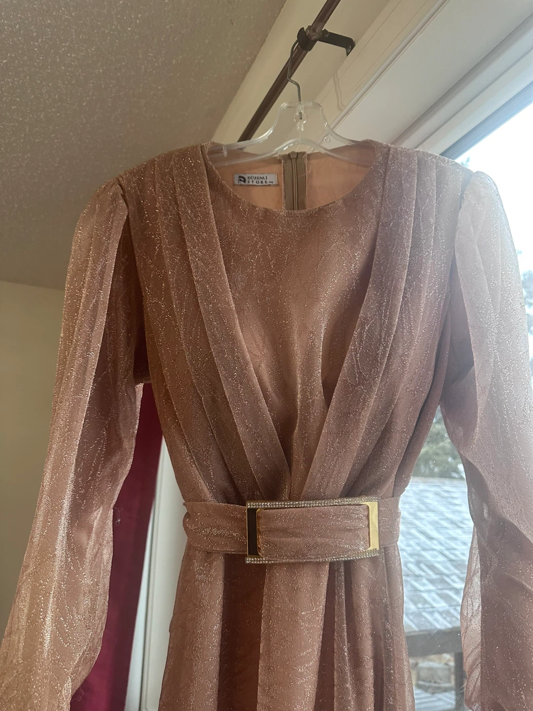 DÜZENLİ STORE 46 Long Sleeve Belted Sparkle Dress - photo 2
