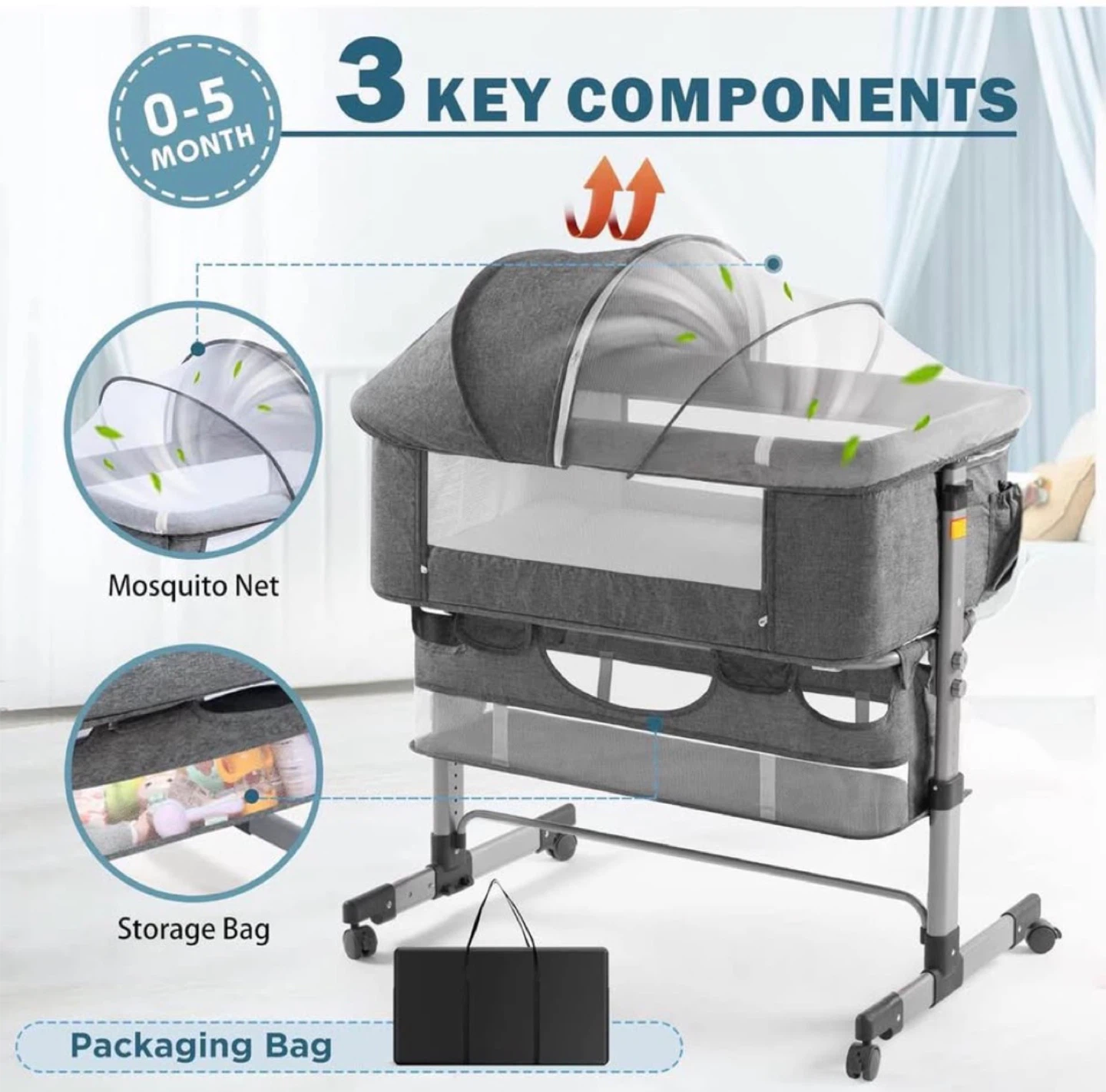 Grey Anti-Reflux Baby Bassinet - photo 2