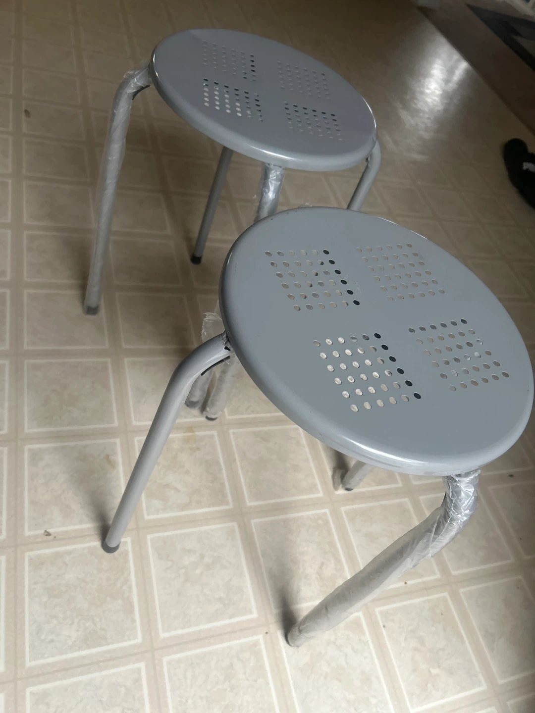 Set of 2 Grey Metal Stools