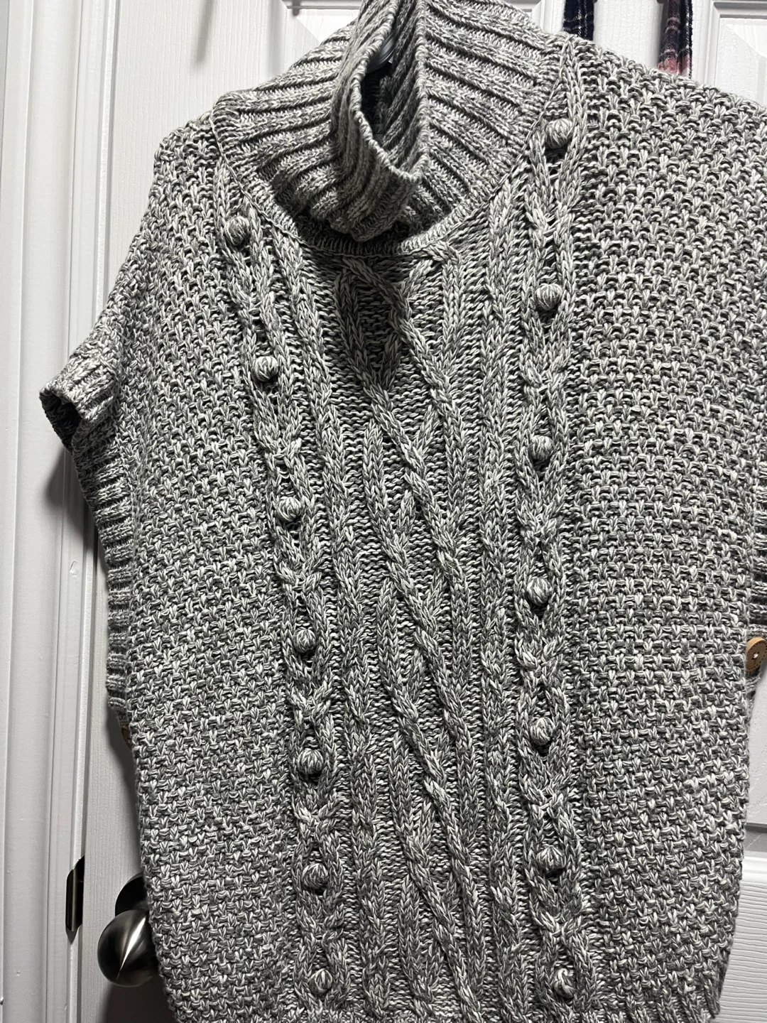 Grey Cable Knit Turtleneck Vest