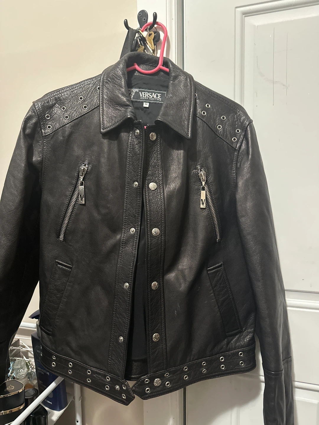 Versace Jeans Couture Black Leather Jacket Size M