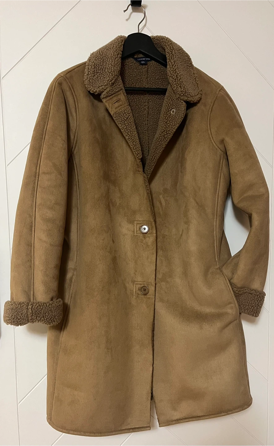 Lands' End Faux Suede Sherpa Lined Coat - Brown