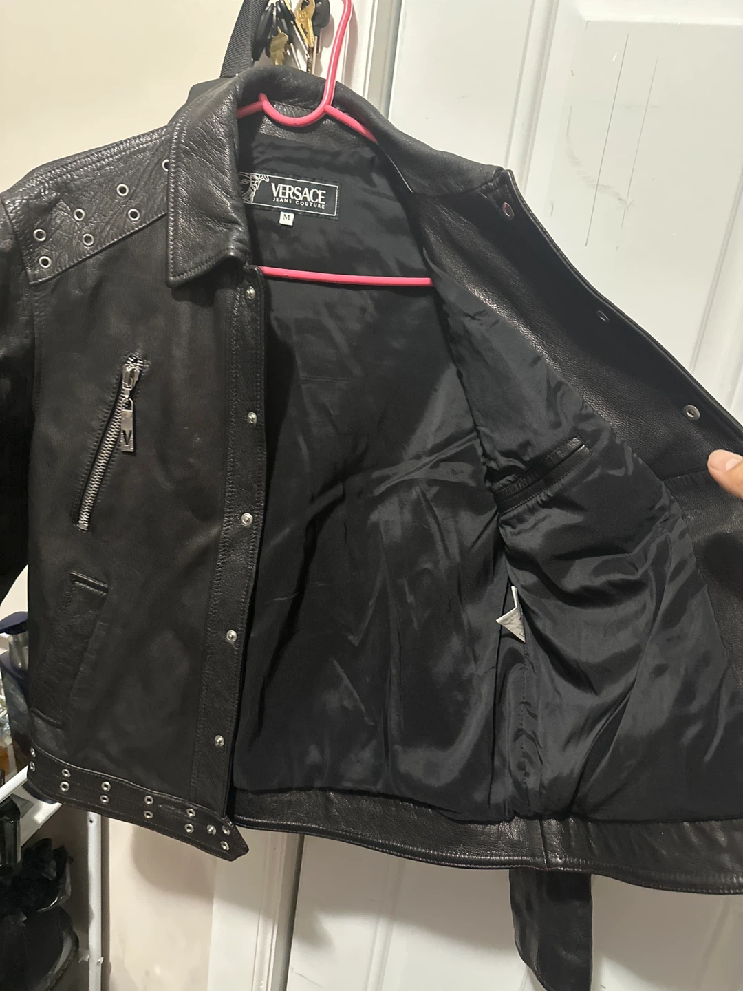Versace Jeans Couture Black Leather Jacket Size M - photo 5