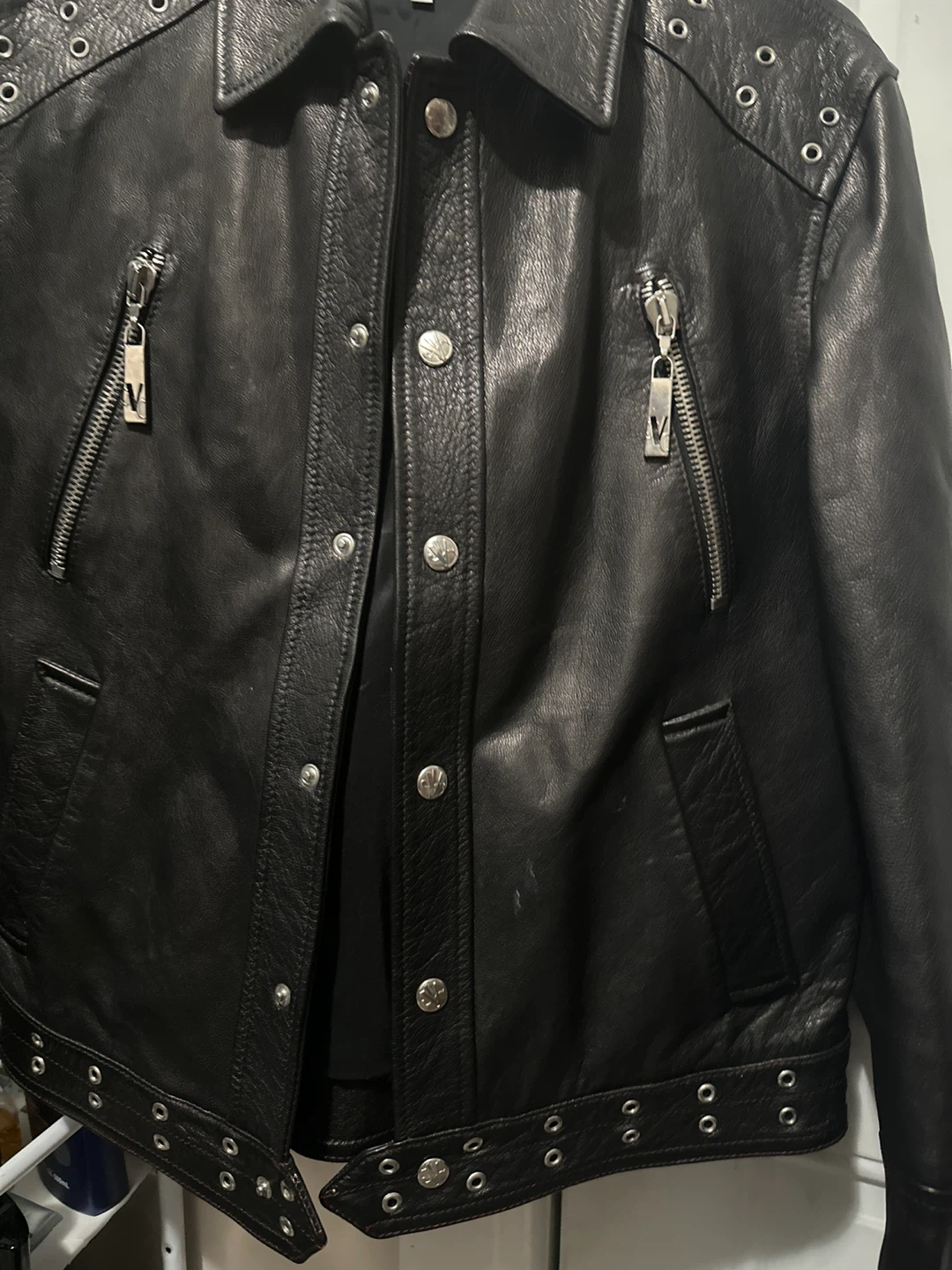 Versace Jeans Couture Black Leather Jacket Size M - photo 3