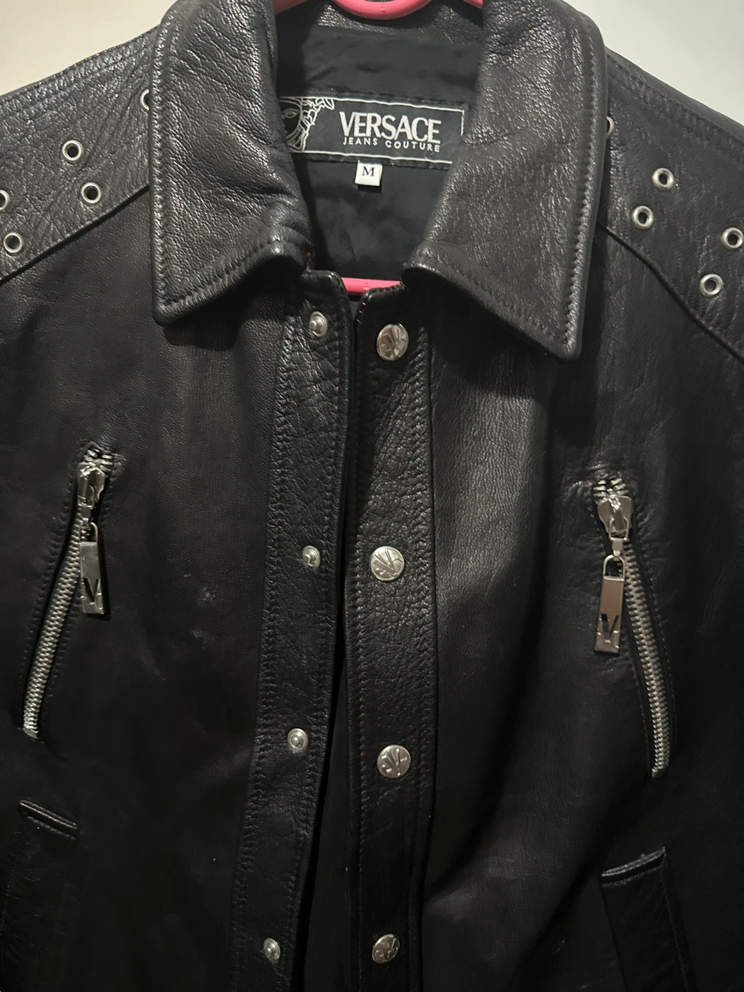 Versace Jeans Couture Black Leather Jacket Size M - photo 2