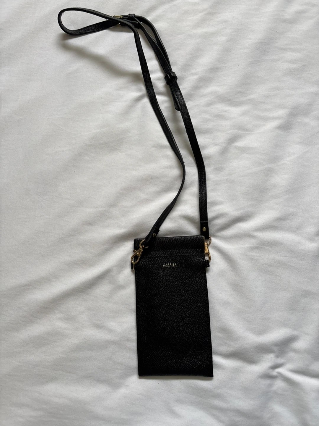CARPISA Black Faux Leather Phone Pouch with Strap