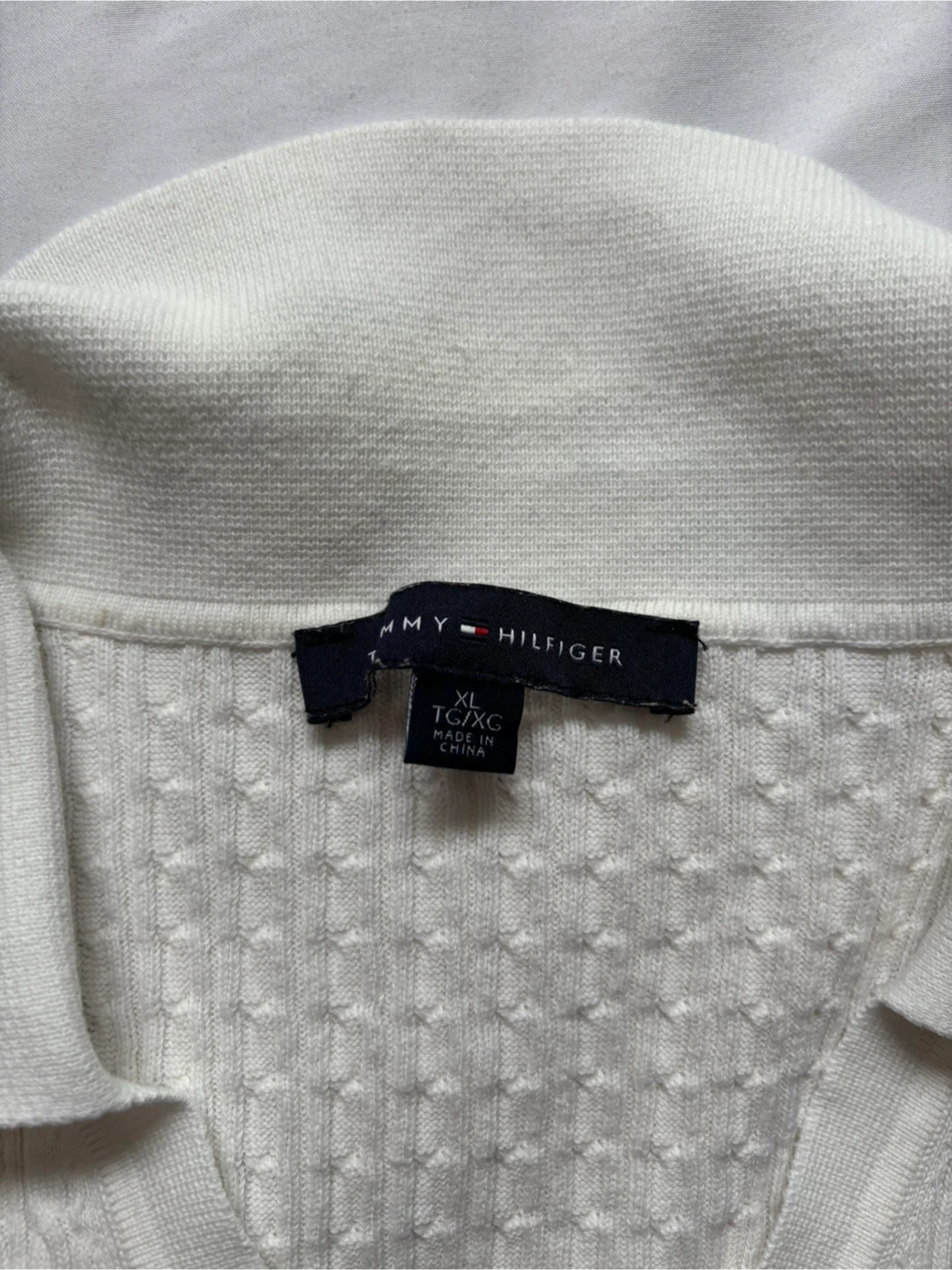 Tommy Hilfiger White Cable Knit Polo Sweater XL - photo 5