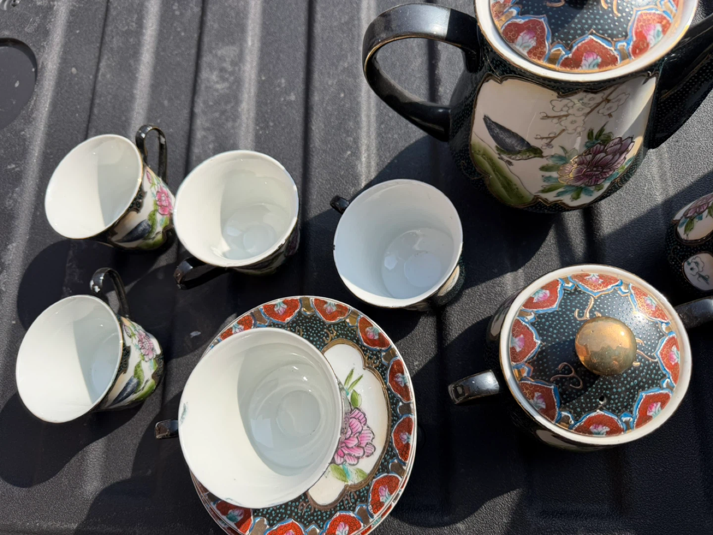 Vintage Ceramic Tea Set with Floral and Bird Design - photo 4