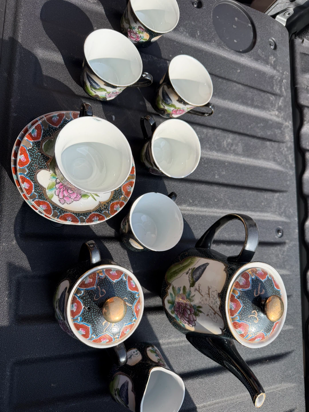 Vintage Ceramic Tea Set with Floral and Bird Design - photo 3