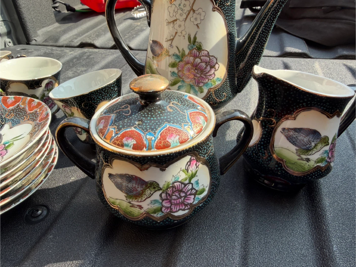 Vintage Ceramic Tea Set with Floral and Bird Design - photo 2