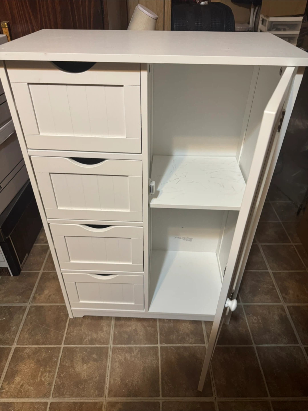 White Storage Cabinet with Doors and Drawers
