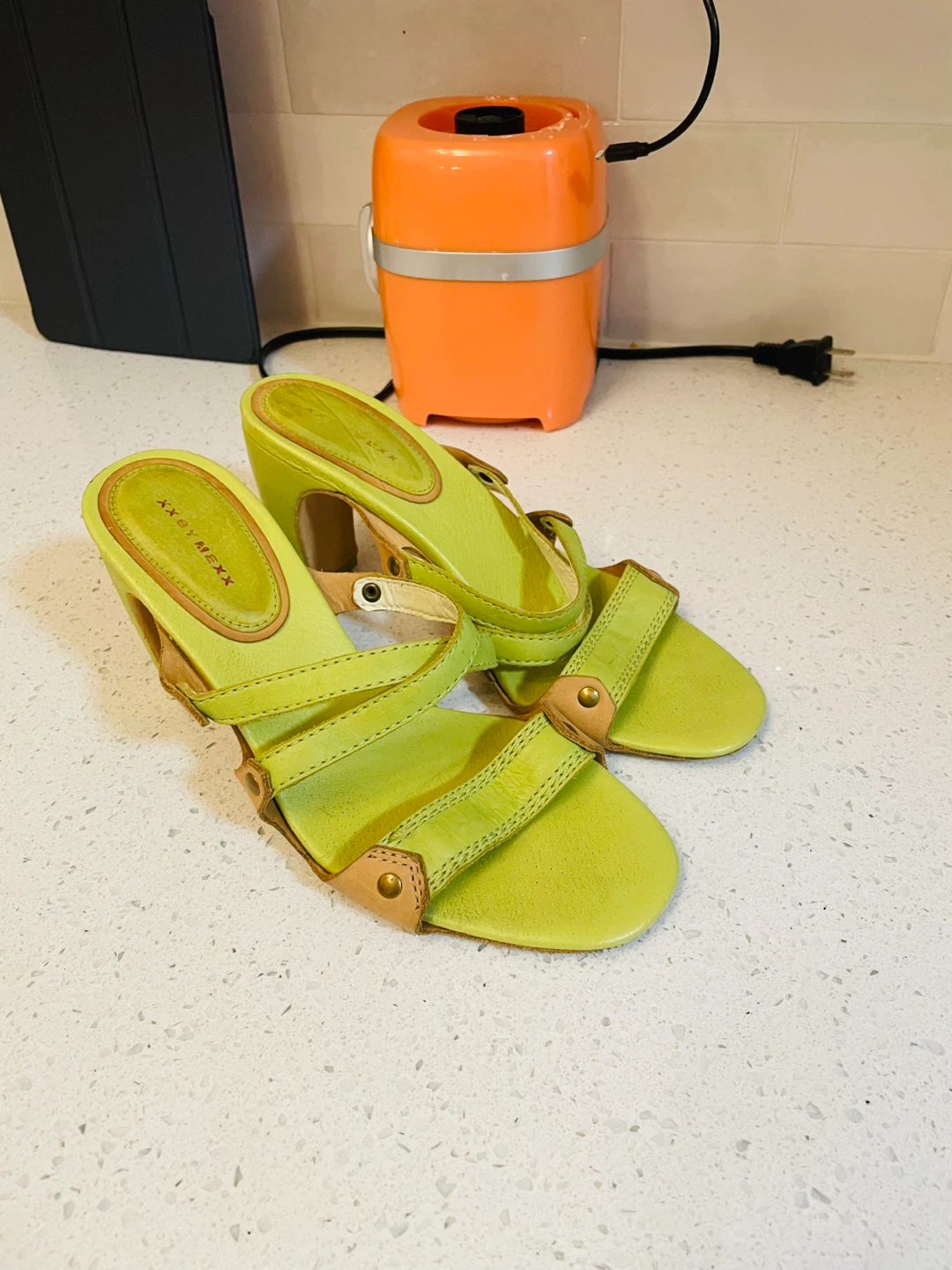 MEXX Women's Lime Green Leather Heeled Sandals Size 8