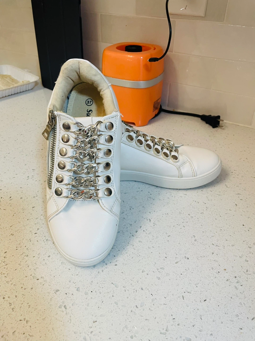 White Chain Detail Sneakers