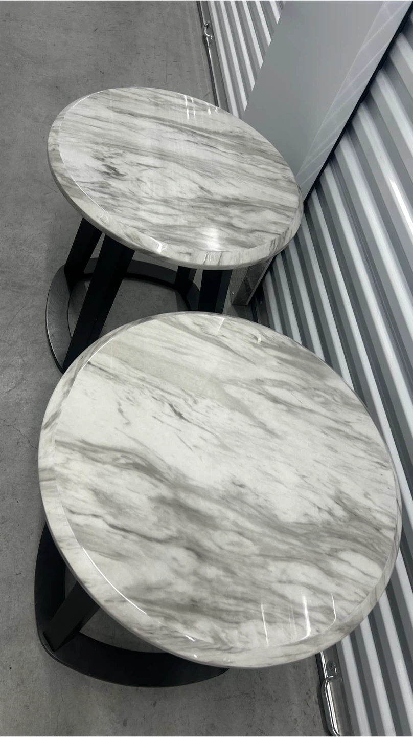 Set of 2 Round Marble Top Side Tables - photo 2