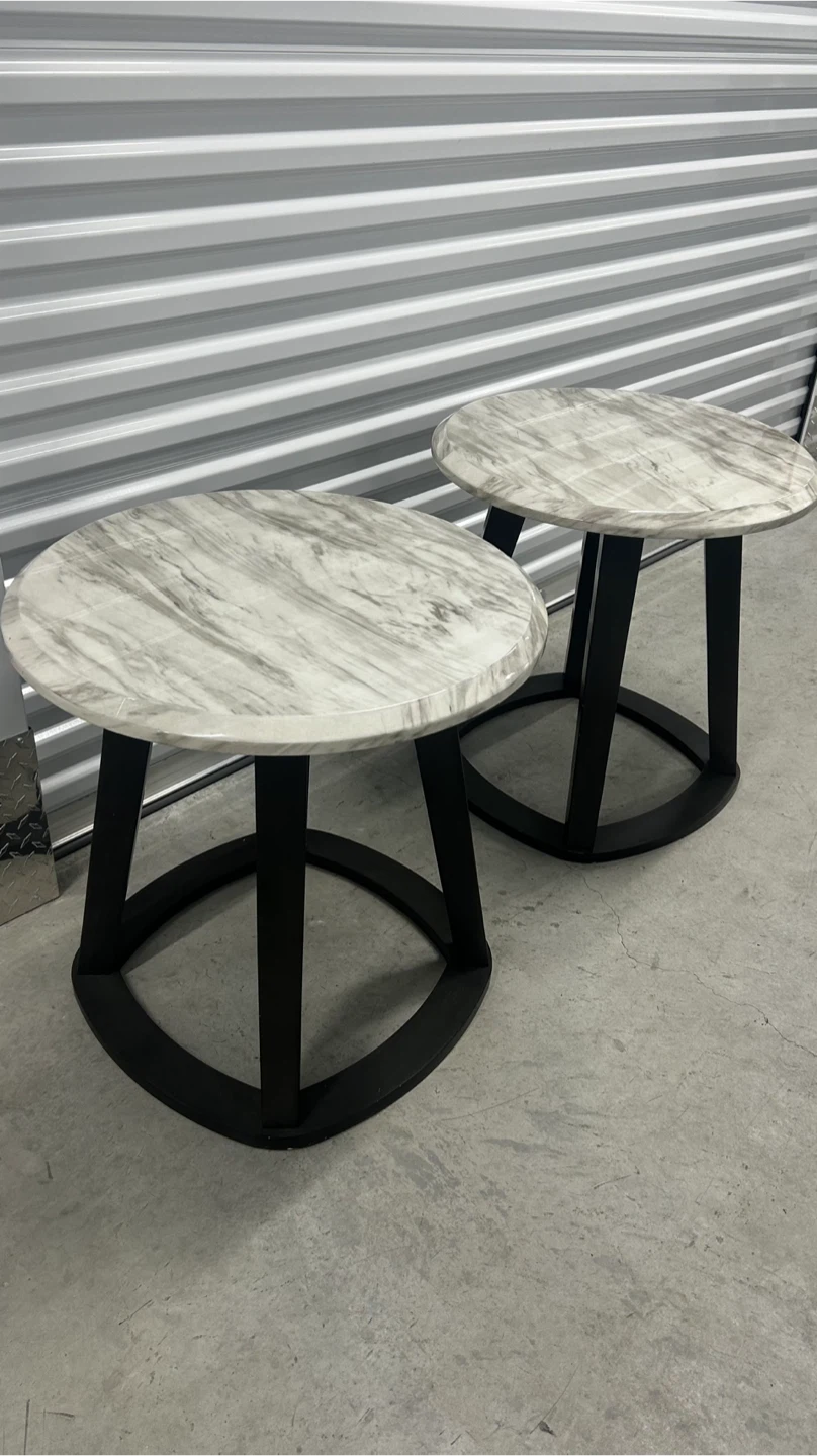 Set of 2 Round Marble Top Side Tables - photo 3