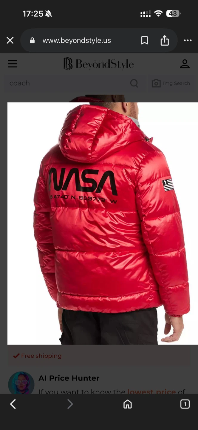 Red NASA Puffer Jacket with Space Print Lining