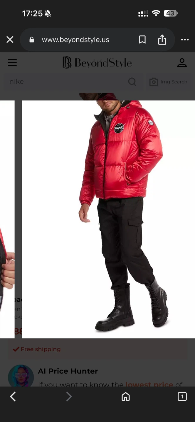 Red NASA Puffer Jacket with Space Print Lining - photo 3