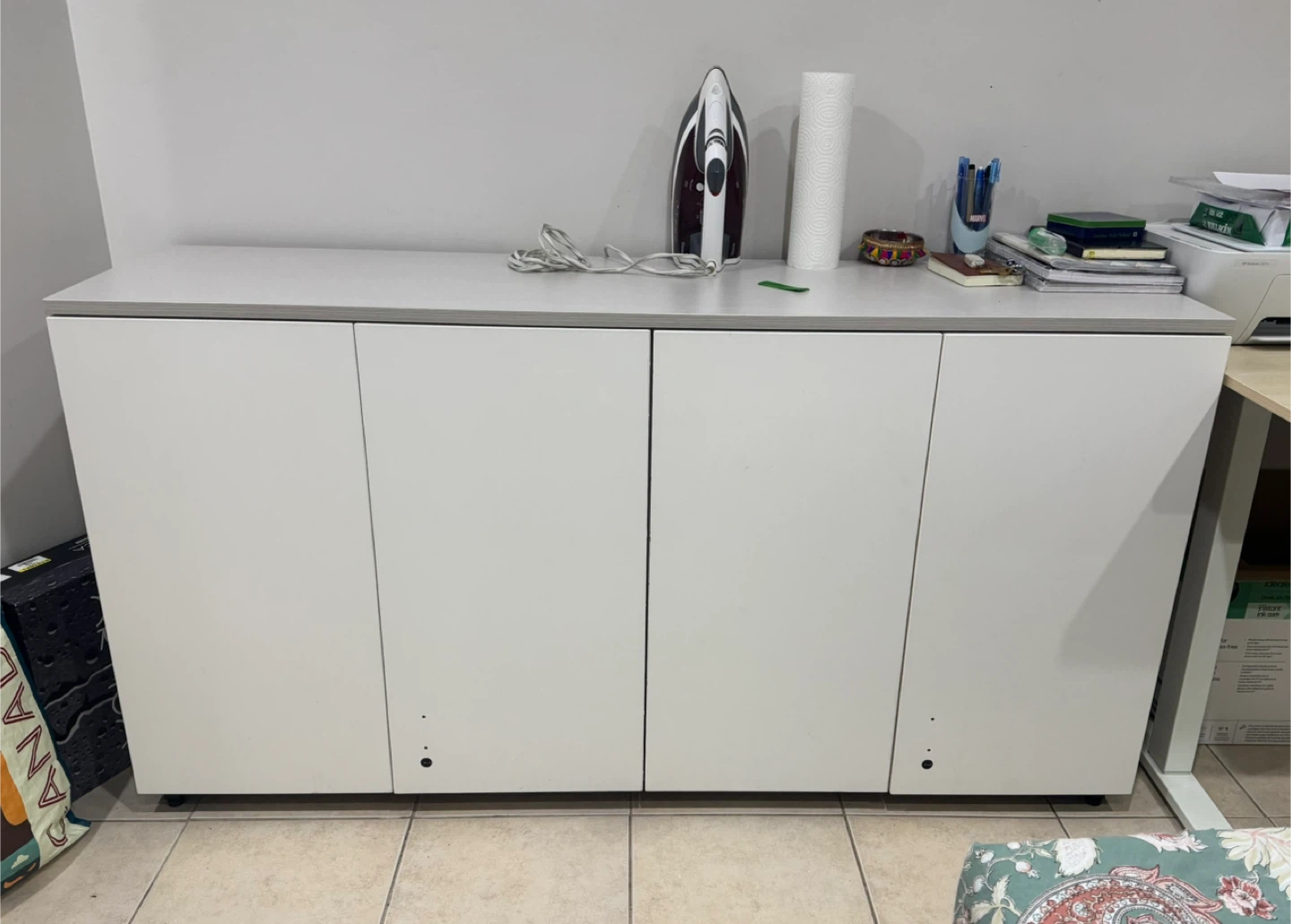 White Storage Cabinet with 4 Doors