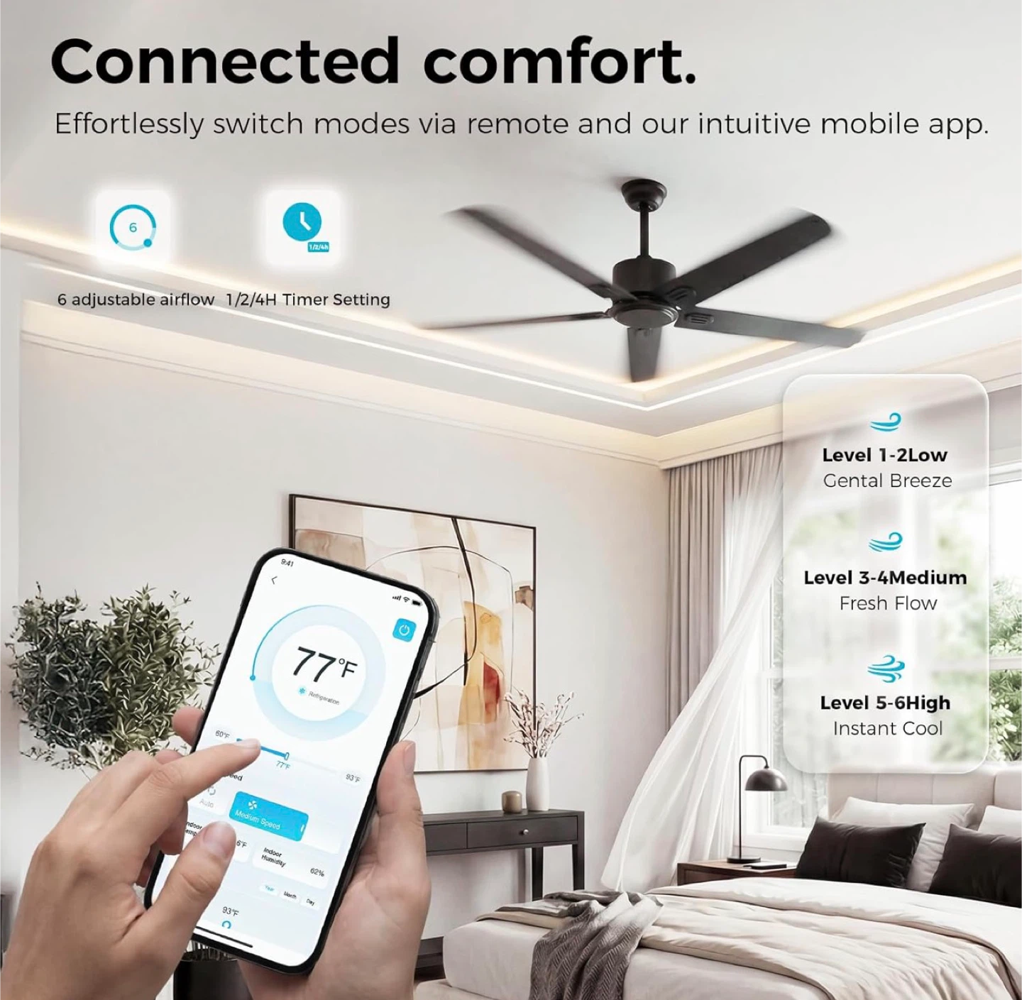 52" Black Ceiling Fan with Remote & App Control - photo 5