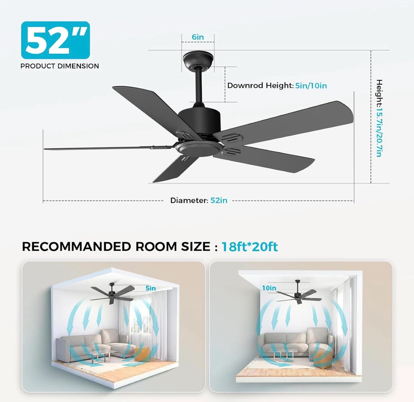 52" Black Ceiling Fan with Remote & App Control - photo 2