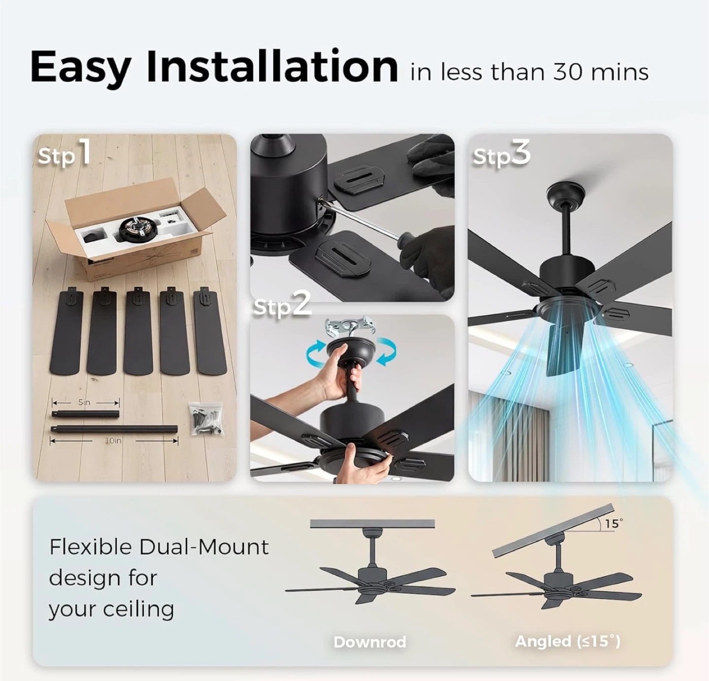 52" Black Ceiling Fan with Remote & App Control - photo 4