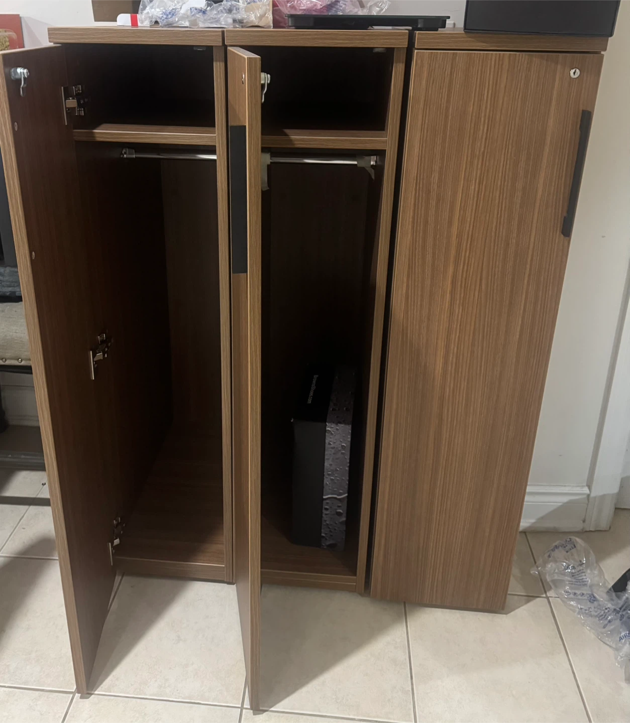 Wooden Wardrobe with Hanging Rods