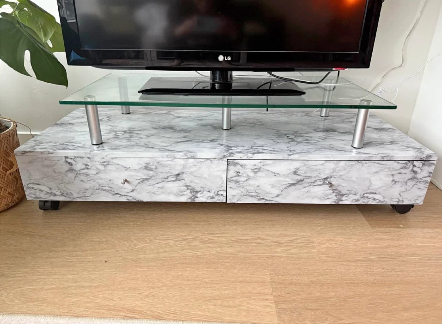 Marble Effect TV Stand with Glass Top