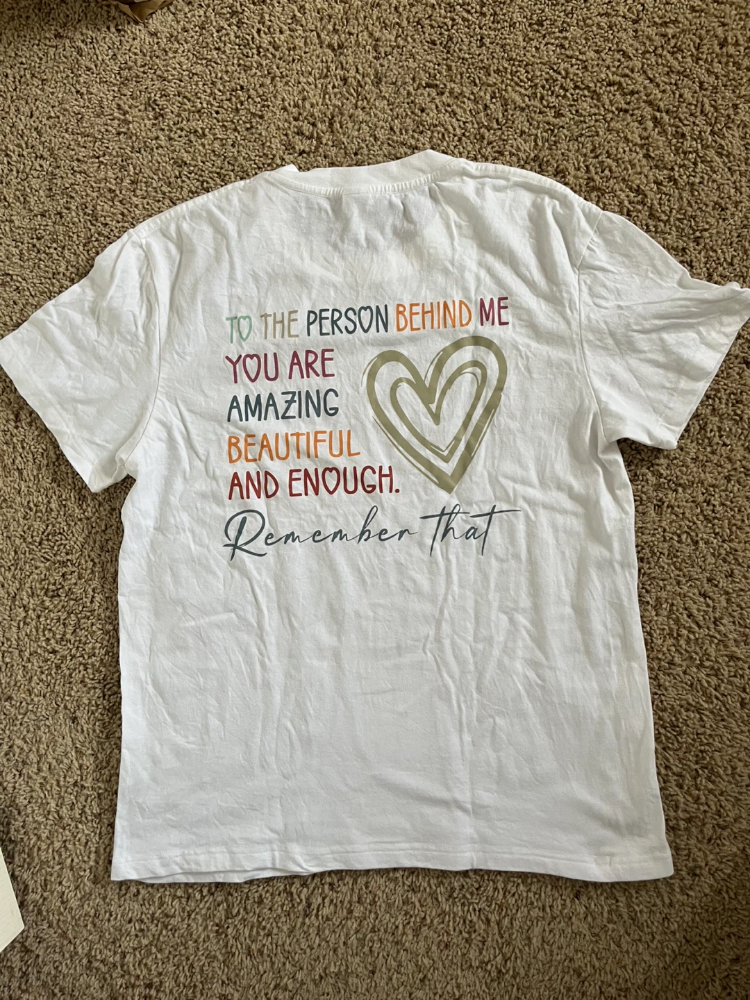 White Graphic T-Shirt with Heart Design - Size S