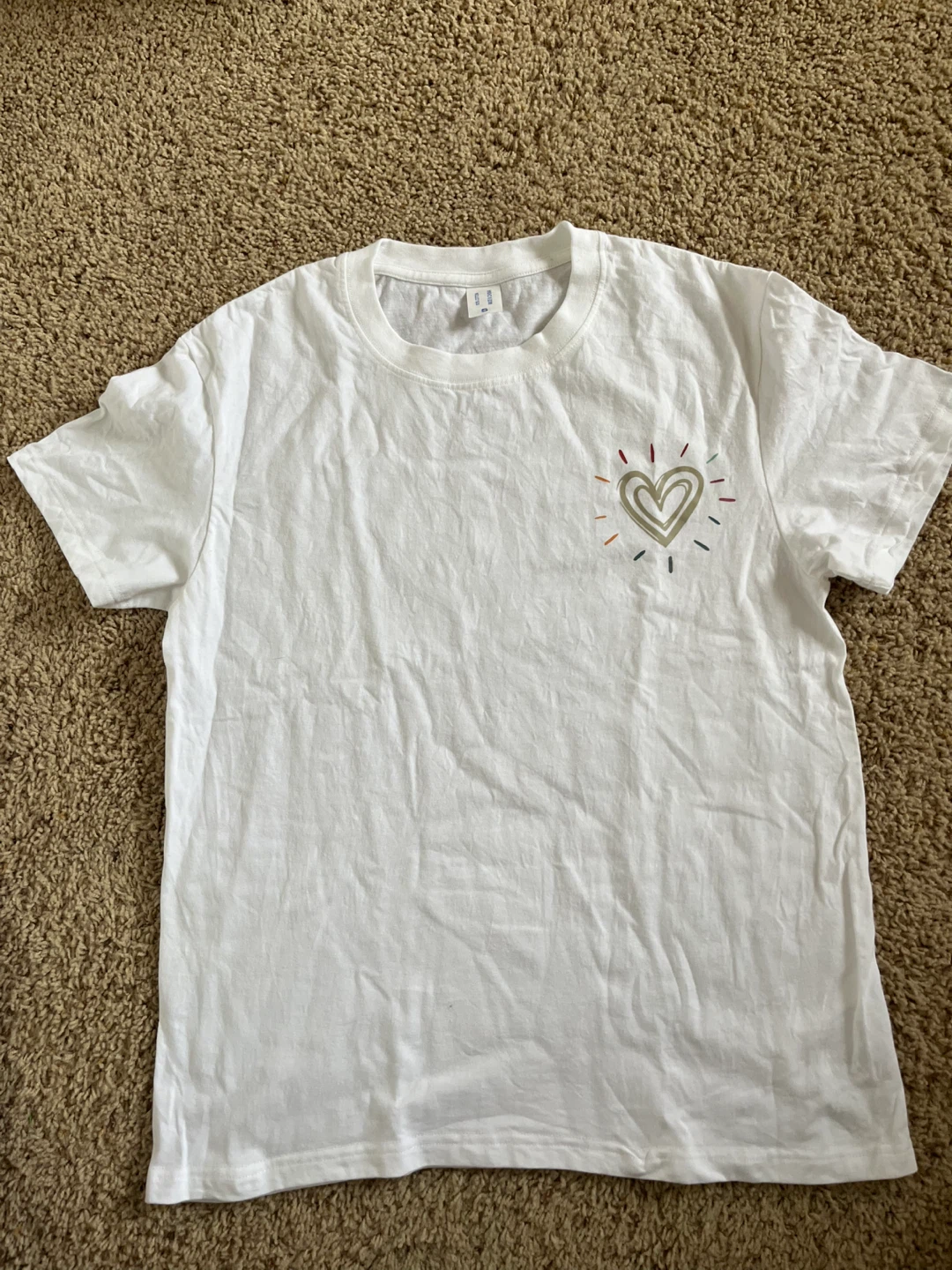 White Graphic T-Shirt with Heart Design - Size S - photo 2