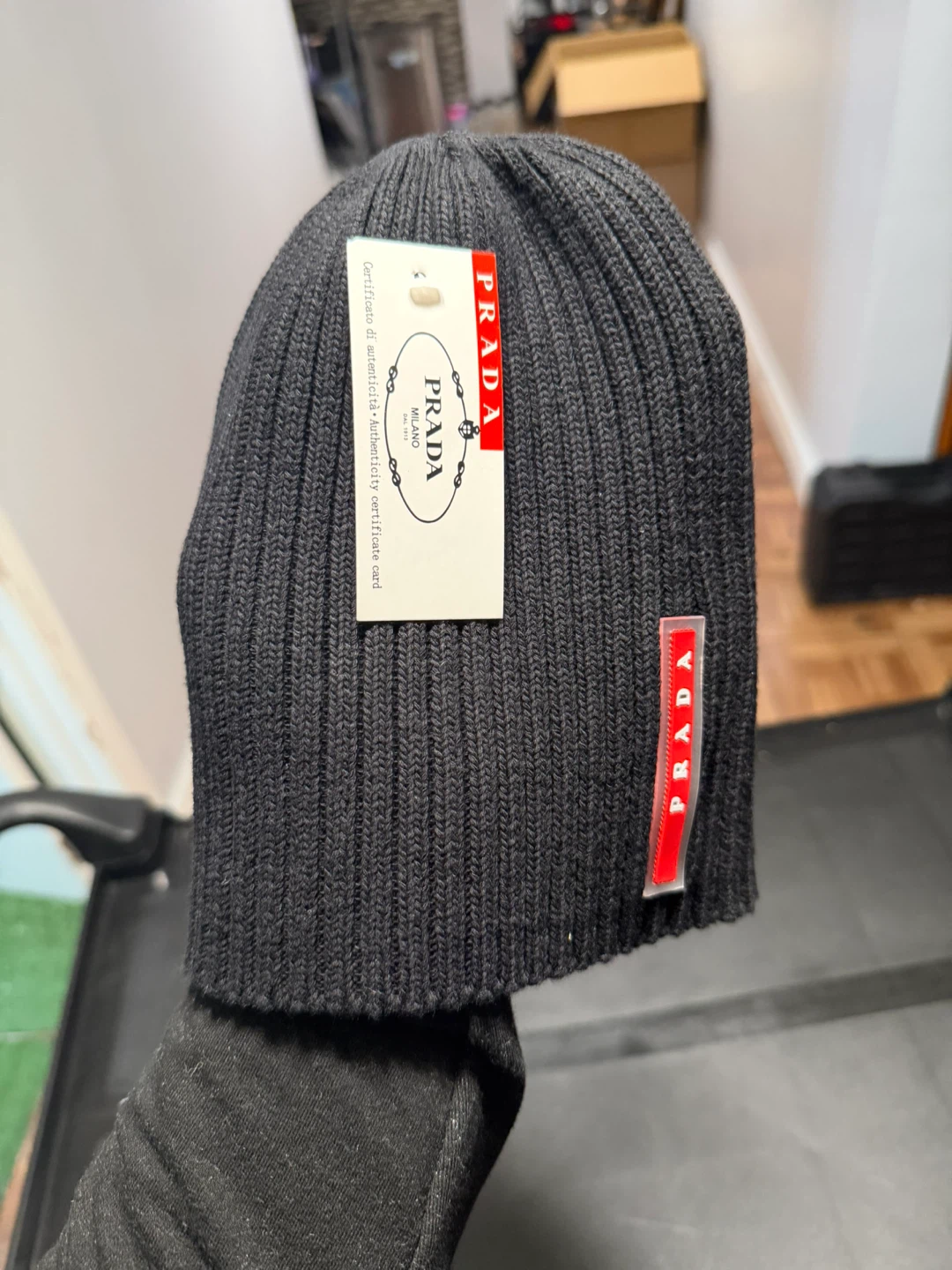Prada Black Ribbed Knit Beanie - photo 2