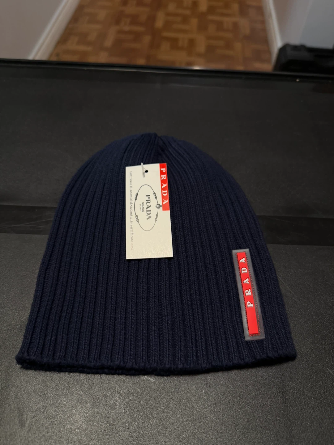 Prada Navy Blue Knit Beanie