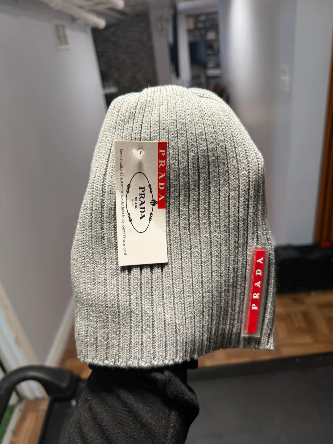 Prada Grey Ribbed Beanie Hat - photo 2