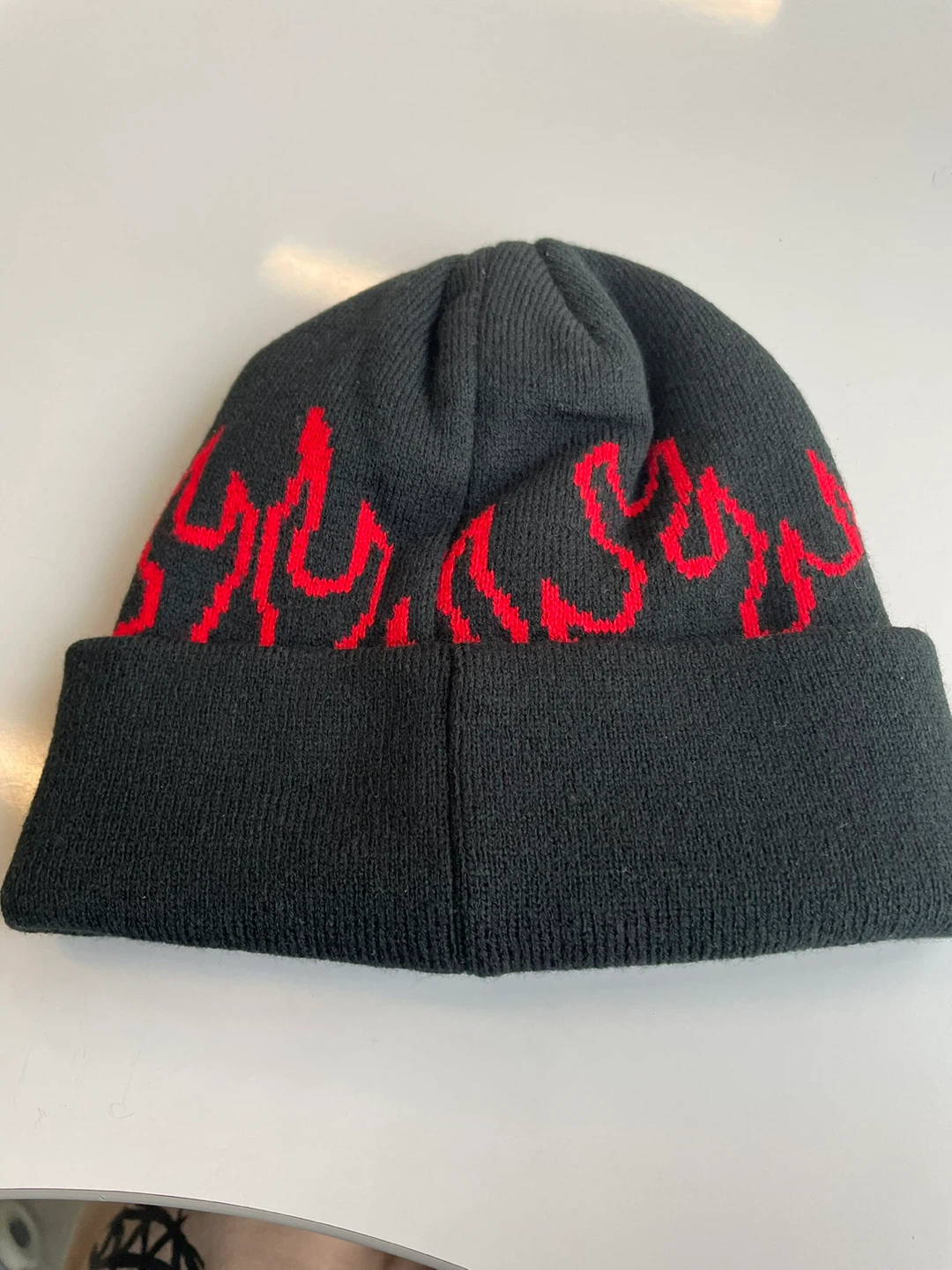 Black Beanie with Red Flames and Devil Design - photo 2