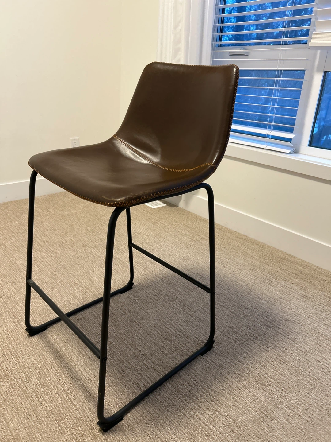 Brown Faux Leather Counter Stool with Black Metal Frame - photo 2