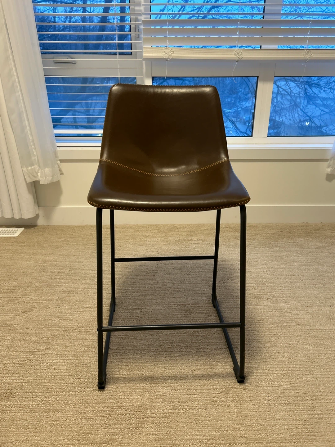 Brown Faux Leather Counter Stool with Black Metal Frame